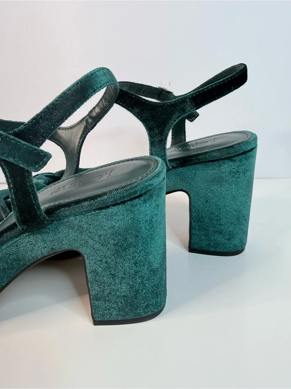J. Crew Emerald Green Velvet Platform Sandals Bow Sandals Size 9
